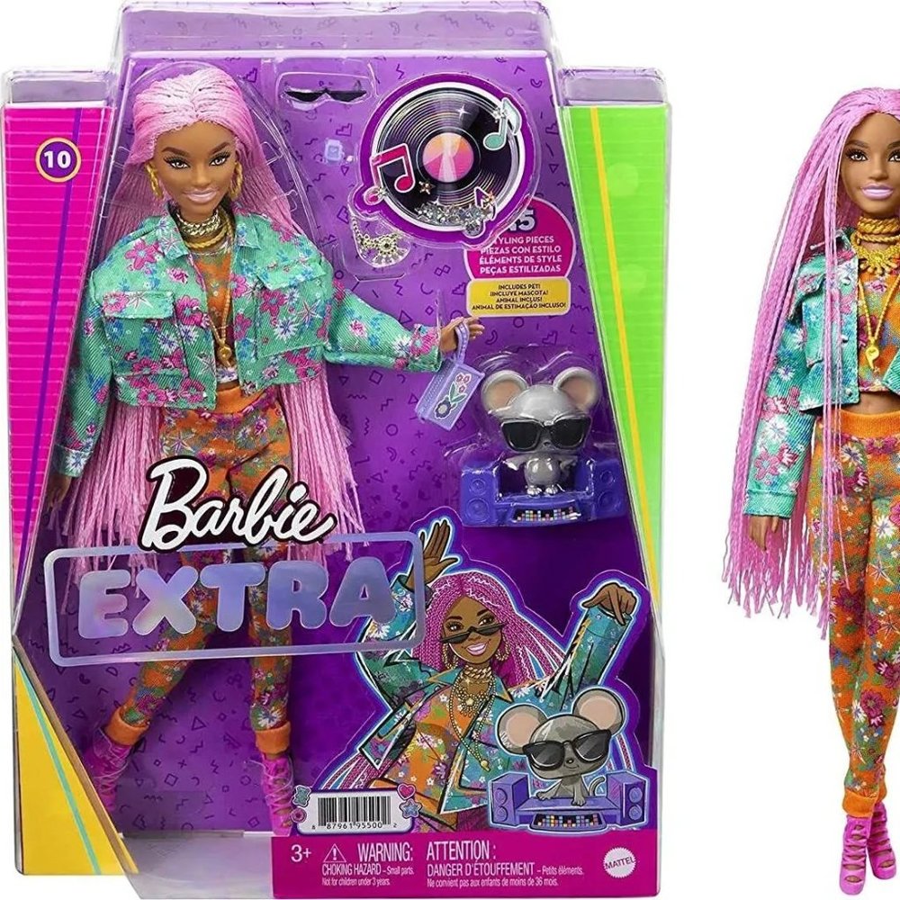 Barbie Extra Doll #10 in Floral in Floral-Print Jacket & Jogger Set